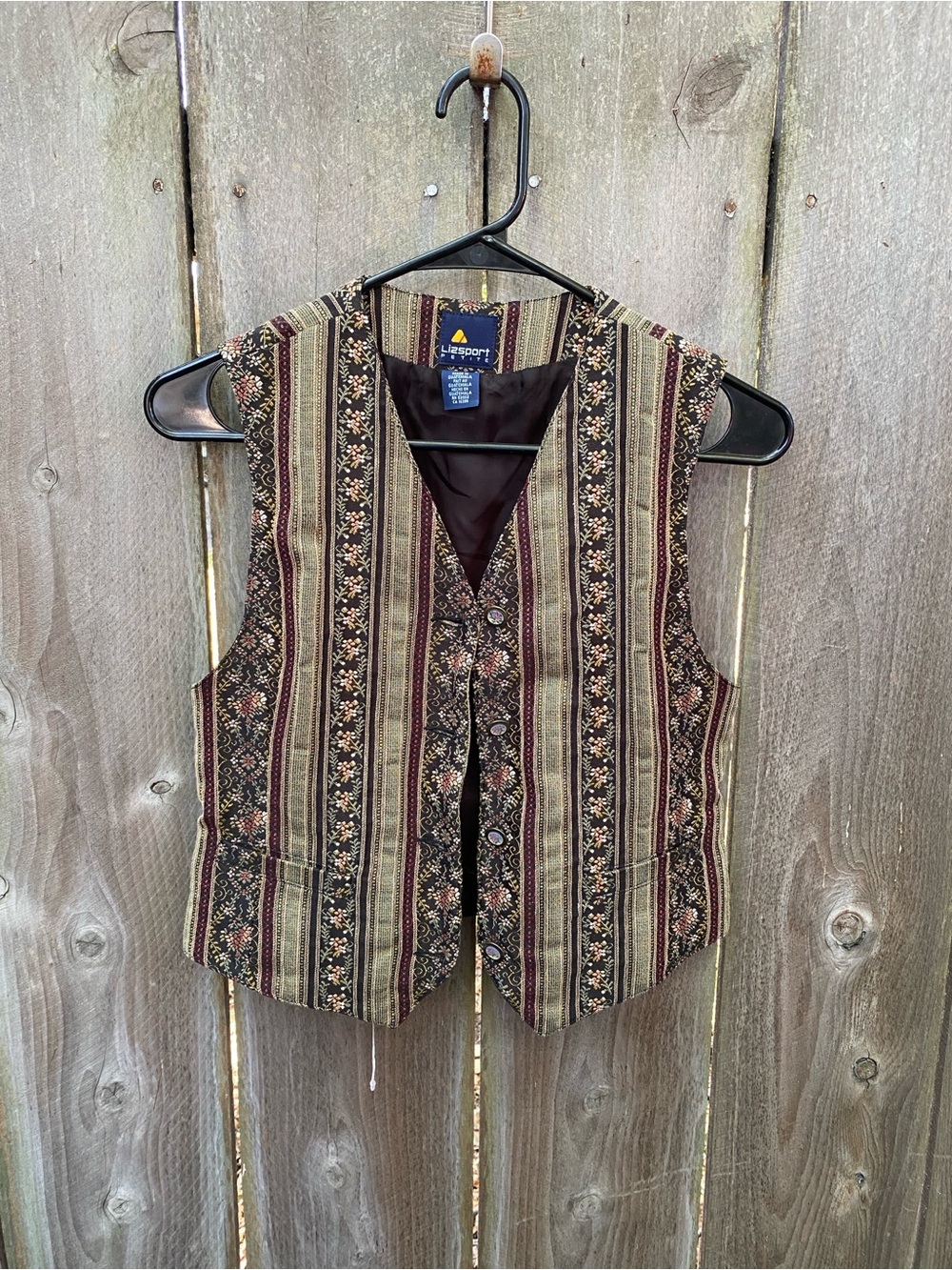 Vintage Liz Sport Petite Tapestry Boho Vest Floral Stripe 2P - Picture 3 of 10